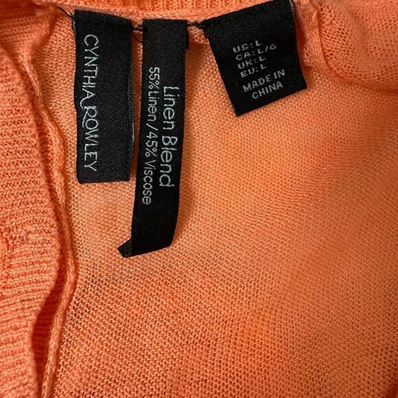 Sheer Peach Linen Blend Sweater w/ Back Buttons Chic Layering - Picture 11 of 16